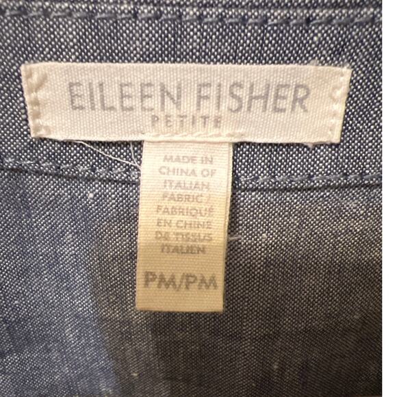 Eileen Fisher Linen Organic Cotton Denim Chambray Button Down Blouse Size Medium - Picture 2 of 8